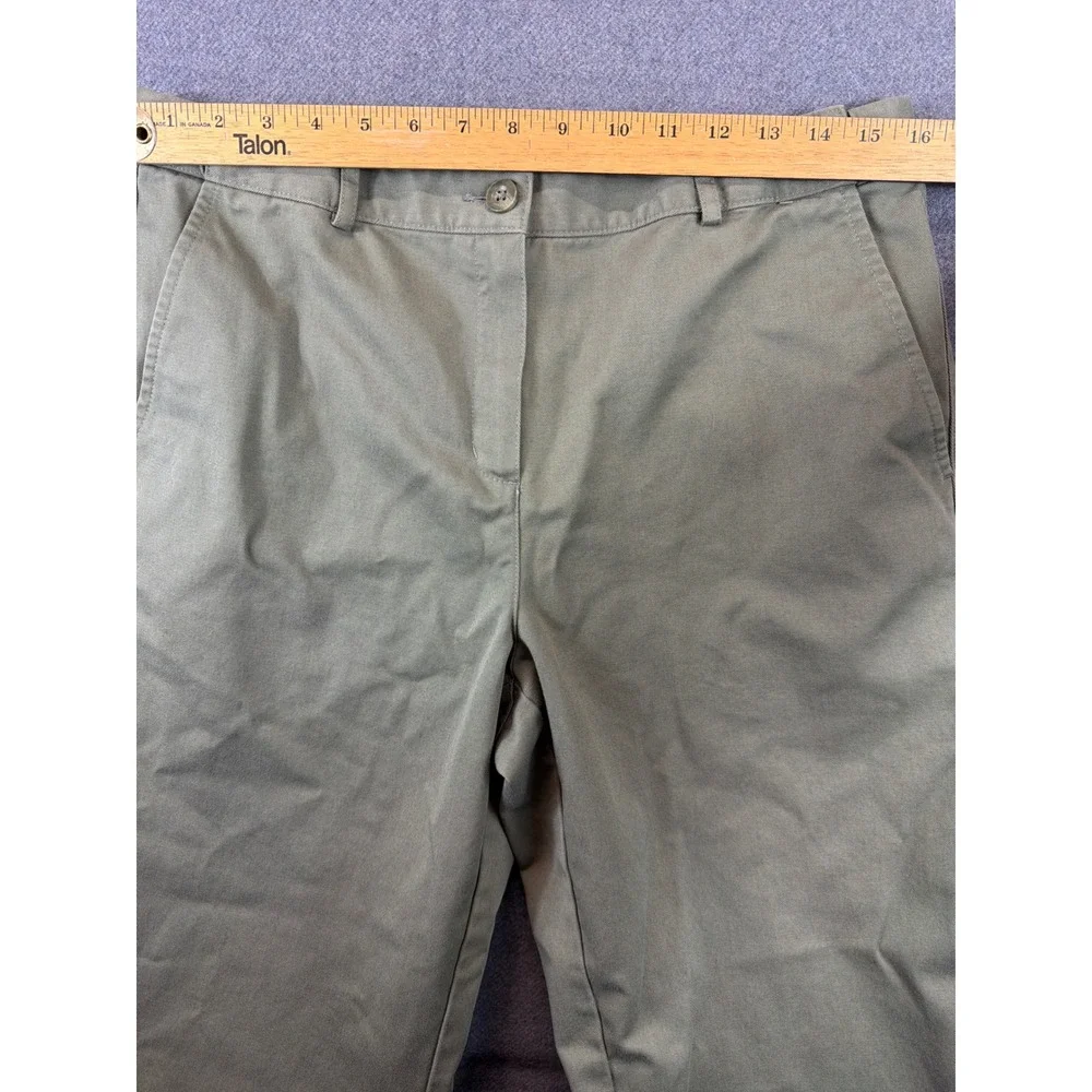 LL Bean Chino Pants Women 12P Olive Green Classic Fit Straight Leg Stretch Waist